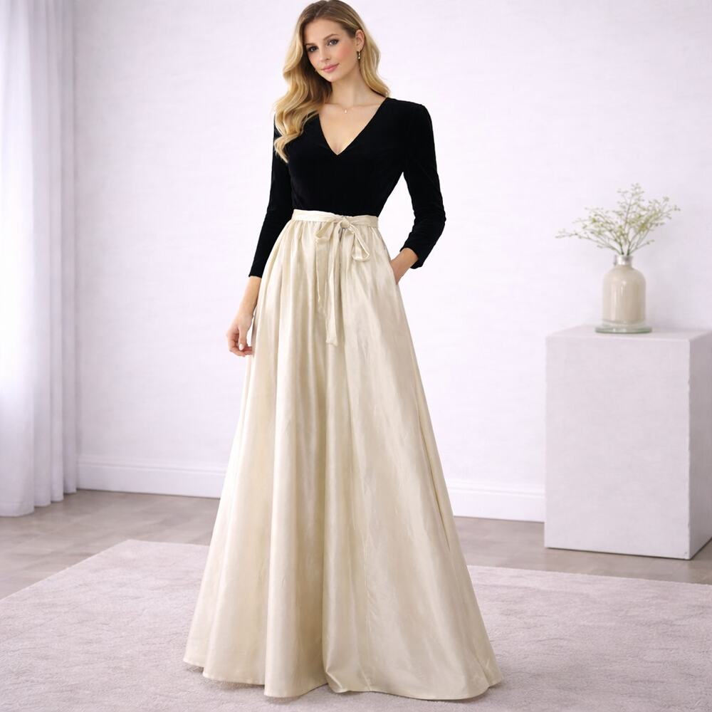 Catherine Regehr Velvet & Satin‎ Gown Black Ivory Evening Dress